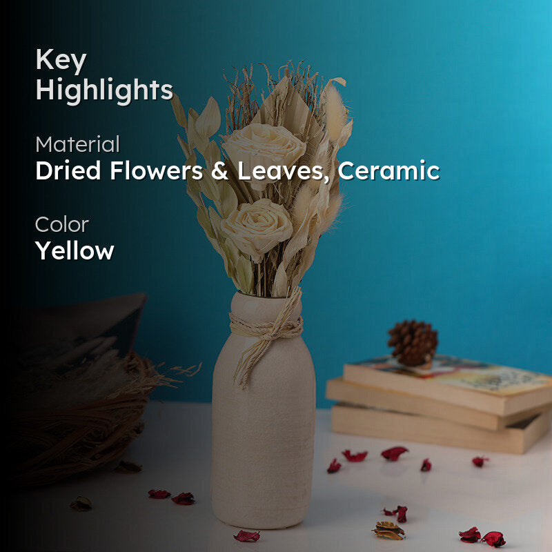 Buttercup Roses Artificial Flower With Ceramic Bottle media 2