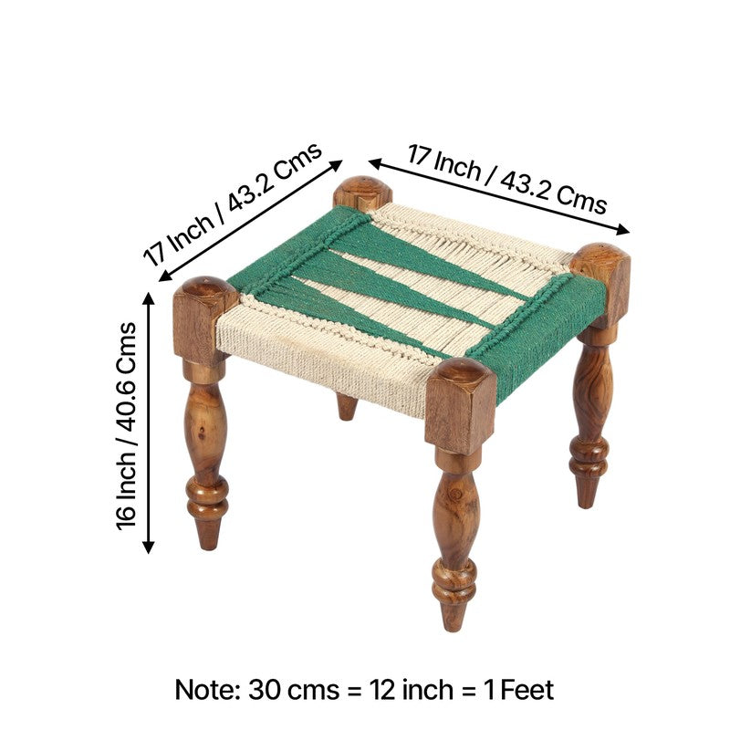 Brevon Sheesham Wooden Bench with Stools (Green,White) - Three Piece Set media 12