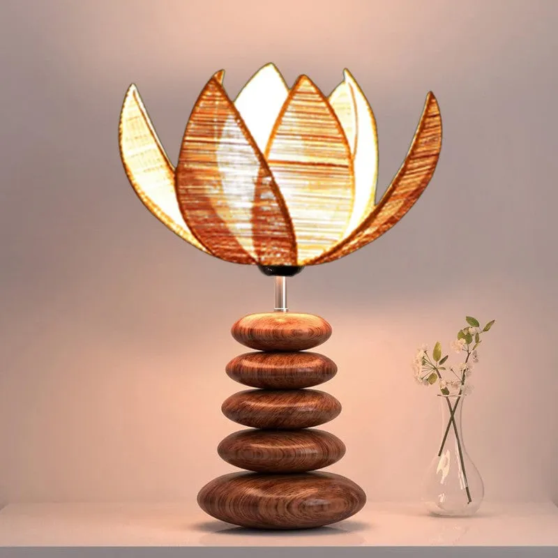 Solenrix Bamboo Table Lamp With Wooden Base - Beige media 6