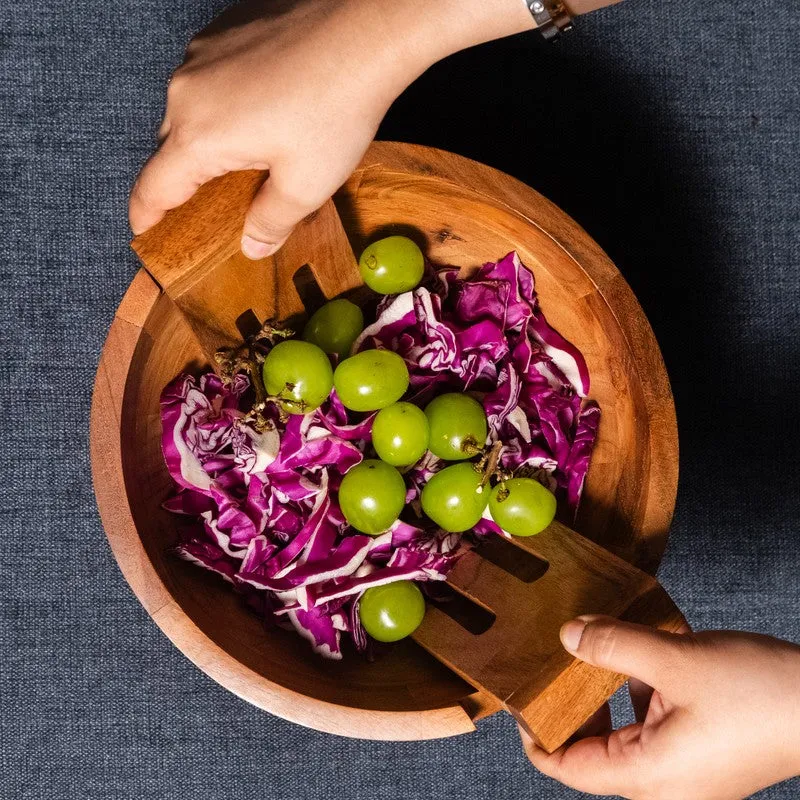 Artisan Carved Wood Salad Bowl With Hands (750 mL) - Three Piece Set media 11