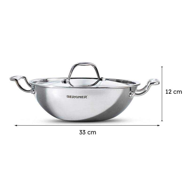 Bergner Argent Triply Kadhai With Lid - 2000 mL media 8