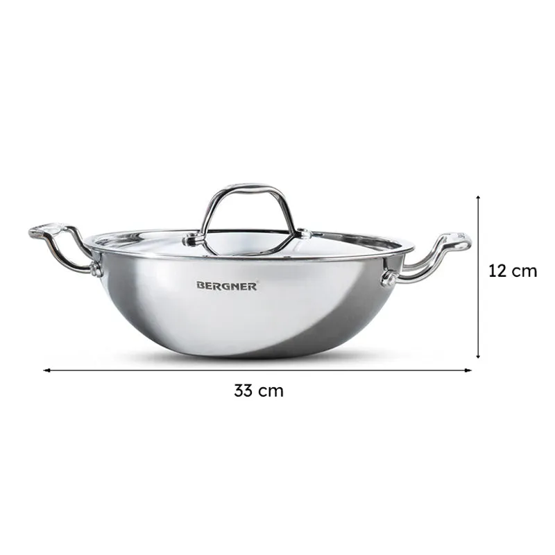 Bergner Argent Triply Kadhai With Lid - 2000 mL media 8