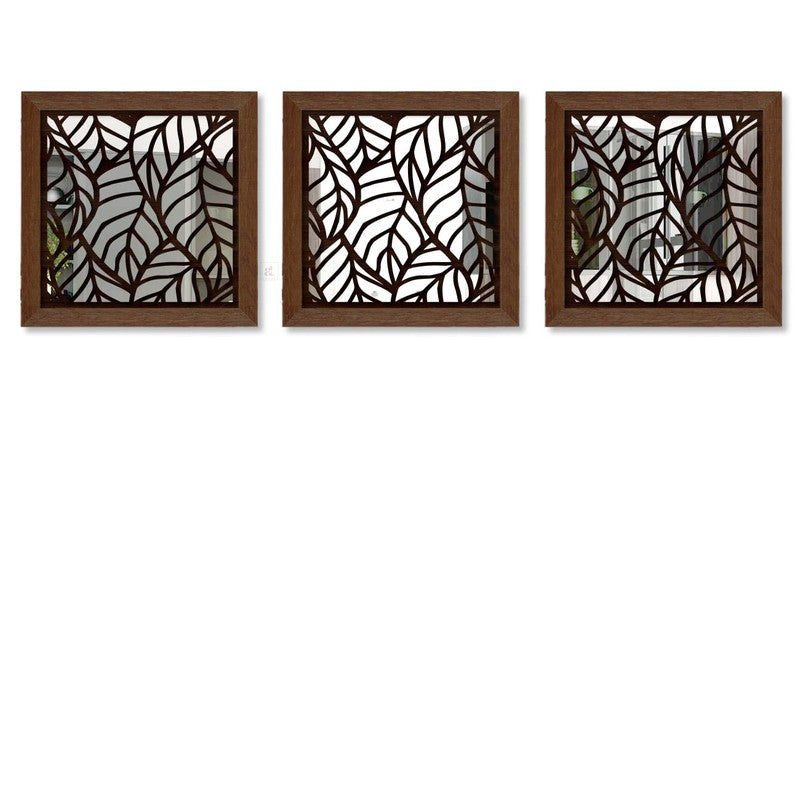 Opularch Wall Mirror With Wooden Frame (Dark Brown) - Set Of Three media 3