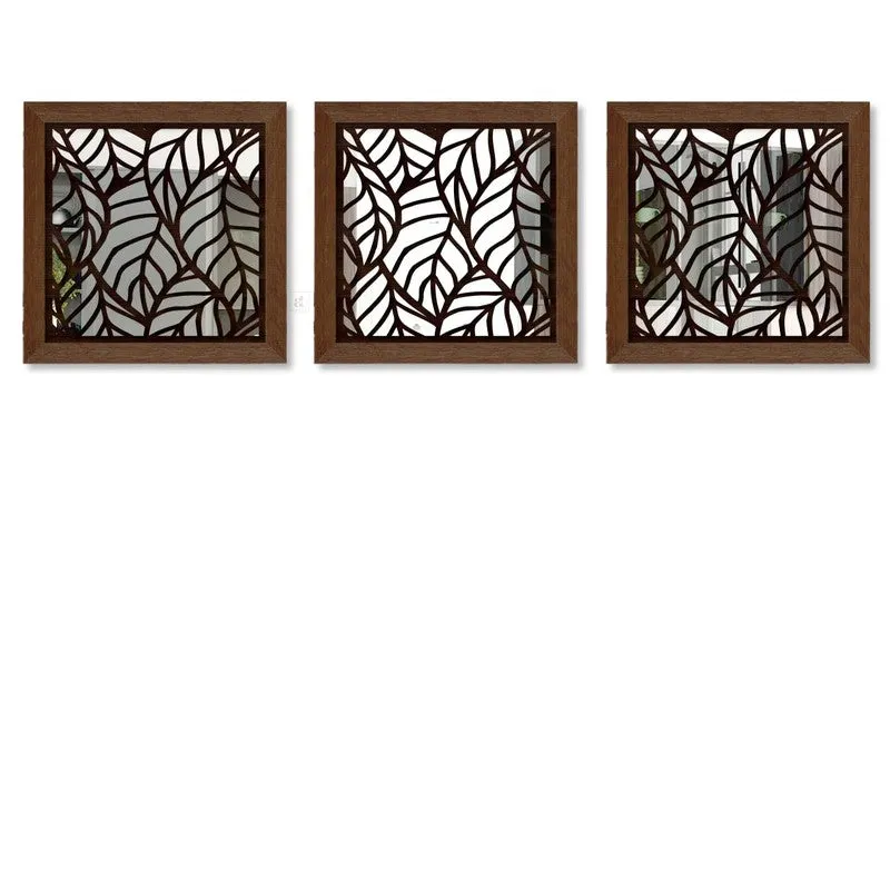 Opularch Wall Mirror With Wooden Frame (Dark Brown) - Set Of Three media 3