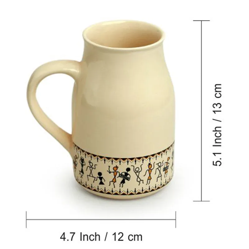 Warli Ceramic Coffee Mug (430 mL Each) - Set of Two media 6