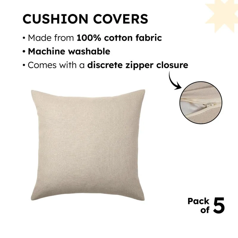 Beige square cushion cover with a close-up of its zip detail