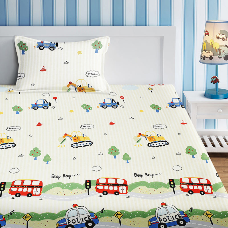 Town Bus Kids Cotton Bedsheet - 210 TC media 4