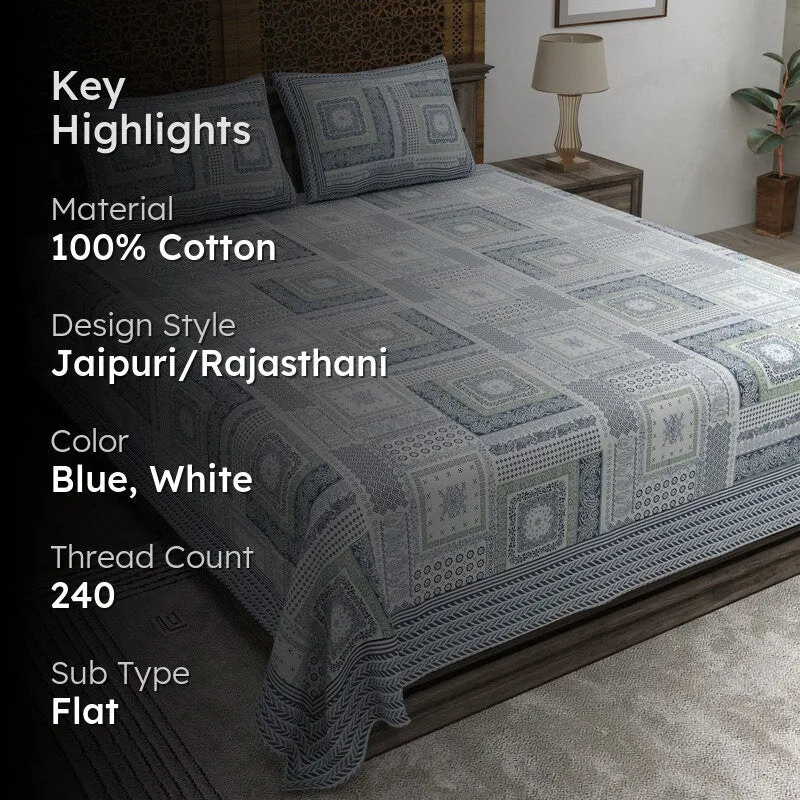 Looma Cotton Bedsheet (Blue,White) - 240 TC media 2