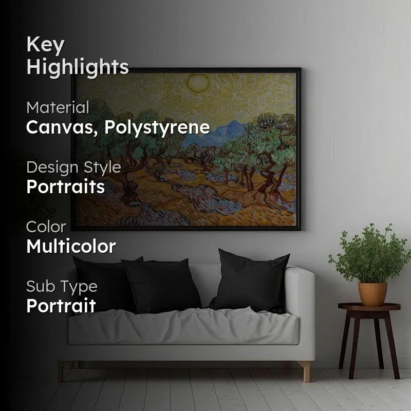 Olive Trees With Yellow Sky & Sun By Vincent Van Gogh - Black Frame media 2