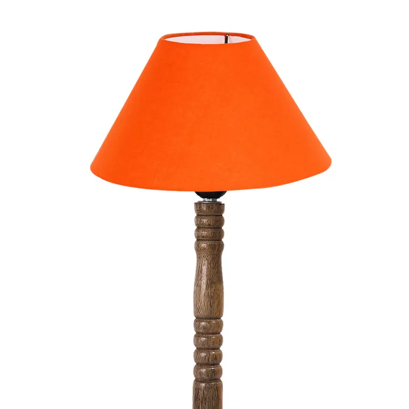 Glow Mesa Table Lamp With Carved Wooden Base - Orange,Brown media 5