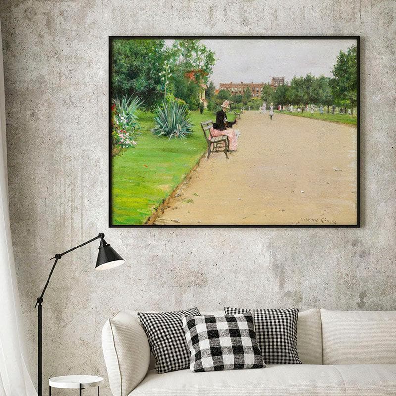 A City Park Canvas Wall Painting - Black Frame