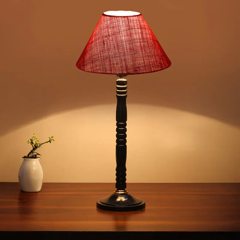 Loft Gleam Table Lamp With Carved Wooden Base - Red,Black media 2
