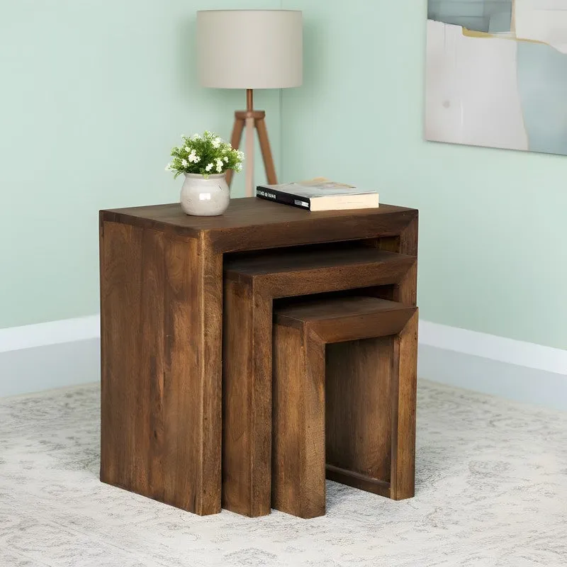 Sverox Sheesham Wooden Side & Bedside Table (Dark Brown) - Set Of Three media 1
