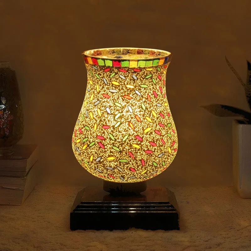 Auralin Mosaic Glass Table Lamp With Wooden Base - Multicolor media 1