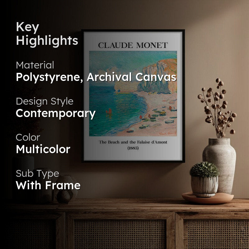 The Beach and the Falaise Damont Archival Canvas Wall Painting - Black Frame media 2