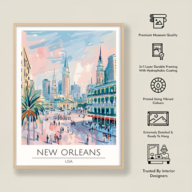 Vintage New Orleans Framed Canvas Archival Canvas Wall Painting - Natural Brown Frame media 8