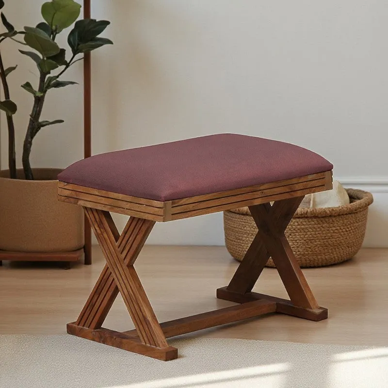 CrossCraft Sheesham Wood Ottomans & Pouffe - Pink media 1