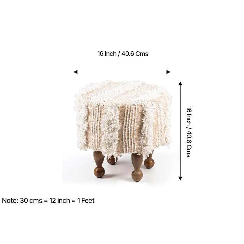 Dverix Acacia Wooden Ottomans (Beige) - Set Of Two media 10