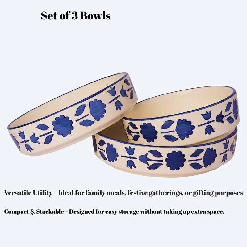 Desi Chic Ceramic Snack Bowls (Blue,White, 300 mL Each) - Set Of Three media 4