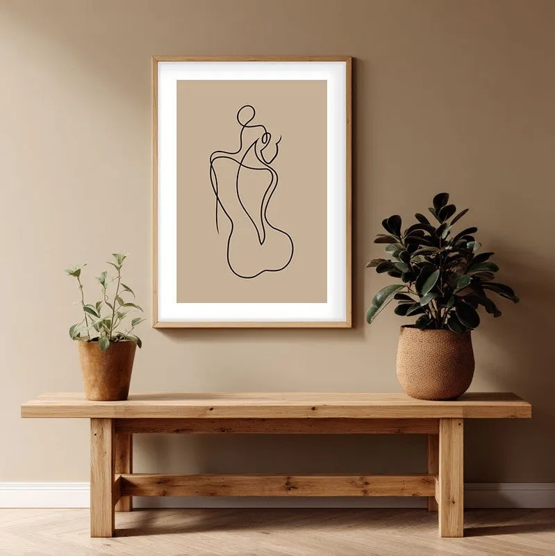 Vellum Nude Canvas Wall Painting With Brown Frame media 1