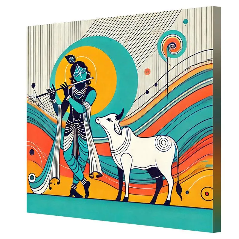 Sacred Krishna And Cow Wall Painting media 5