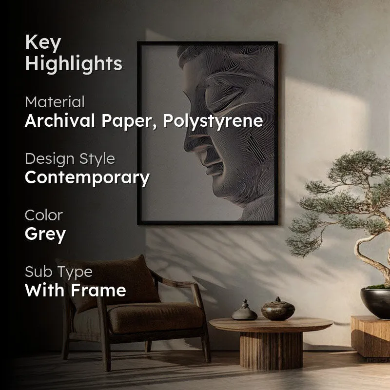 Stone Silence Buddha Wall Painting With Black Frame media 2