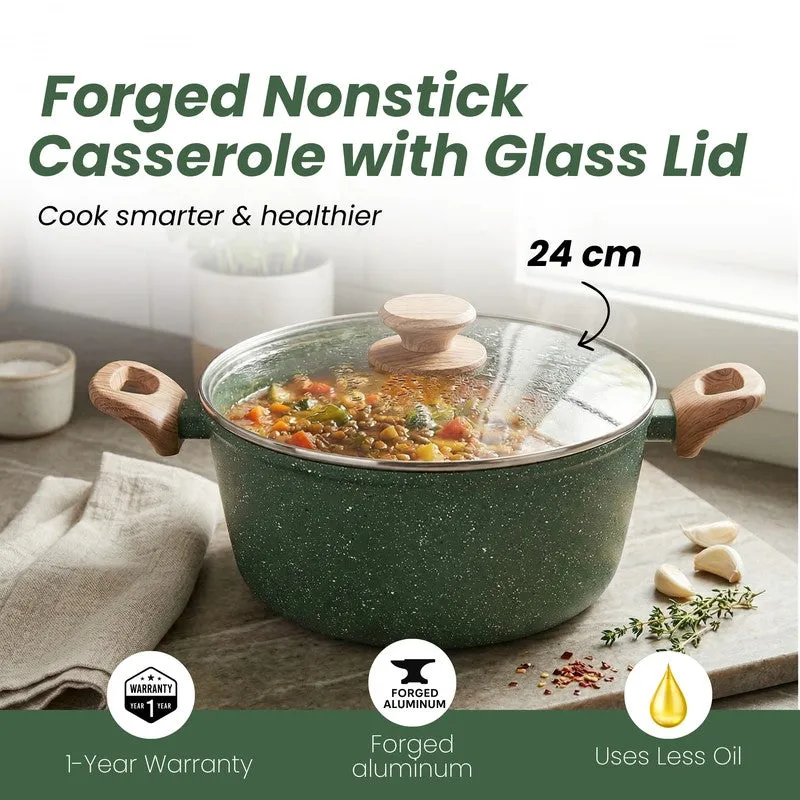 Salford Forged Non Stick Casserole with Glass Lid (Moss Green) - 4400 mL media 4
