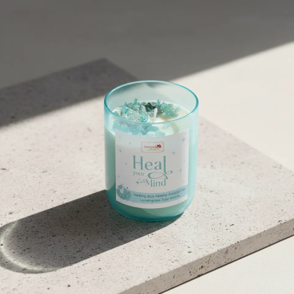 Blue Apatite Crystal Soy Wax Scented Candle media 1
