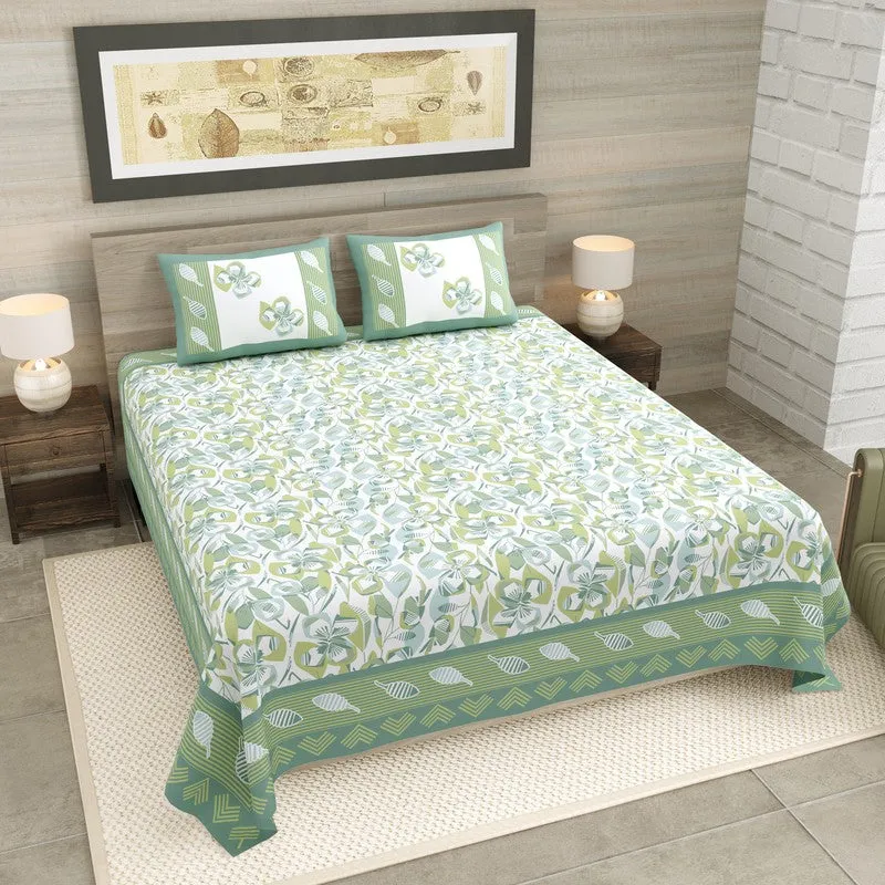 Royal Style Cotton Bedsheet (Green,White) - 120 TC media 1