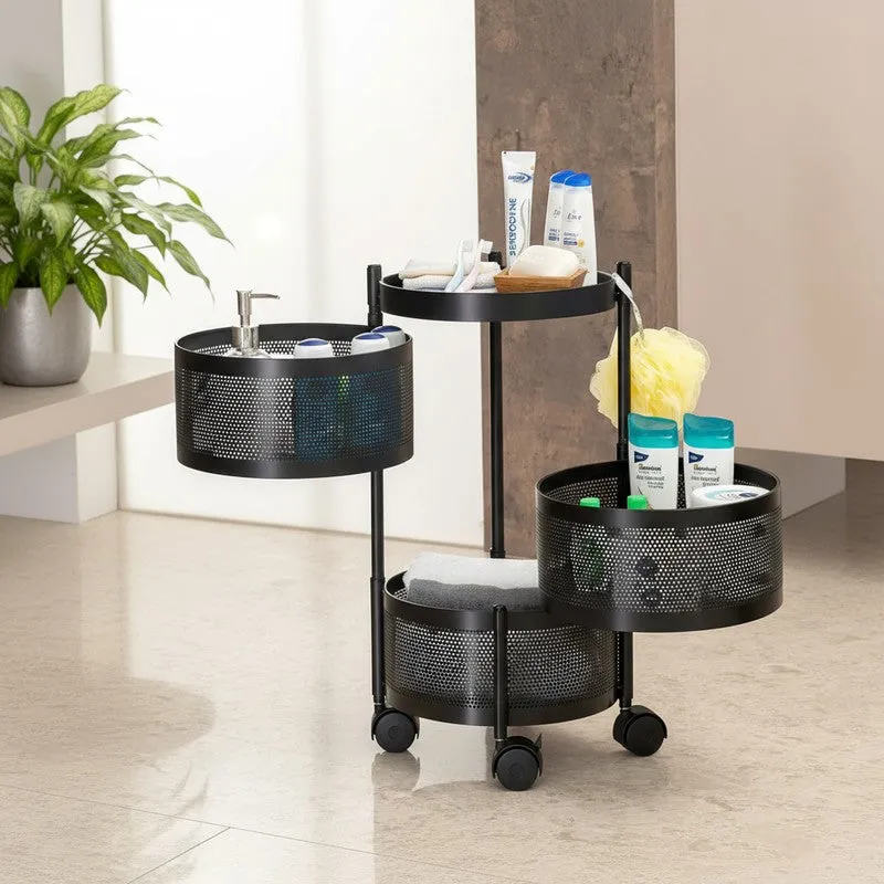 Black Metal Swinging Basket Rack for Easy Storage media 1