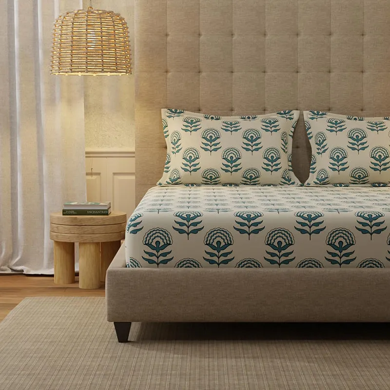 Urban Space Florabell Blue Cotton Bedsheet - 200 TC media 3
