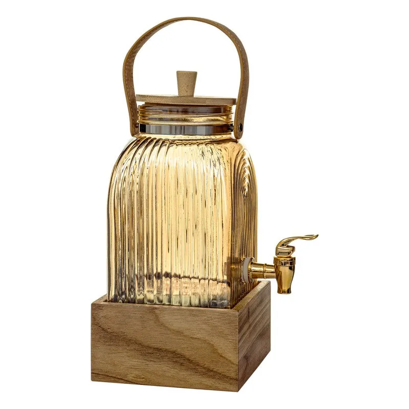 Glass Drink Dispenser with Wooden Stand (3000 Ml) - Two Piece Set media 3