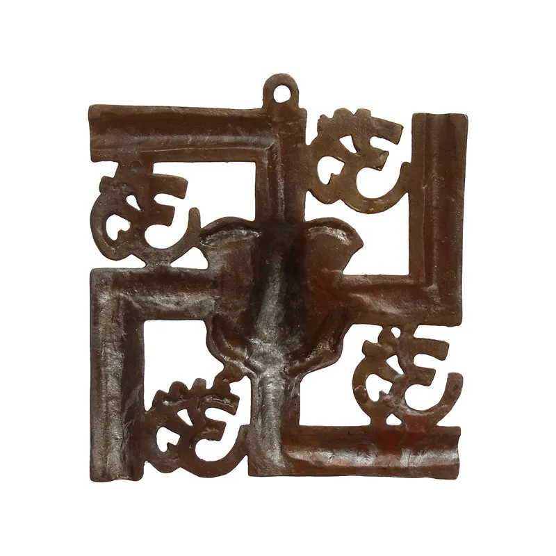 Swastika Om Religious Metal Wall Accent - Brown & Gold media 5