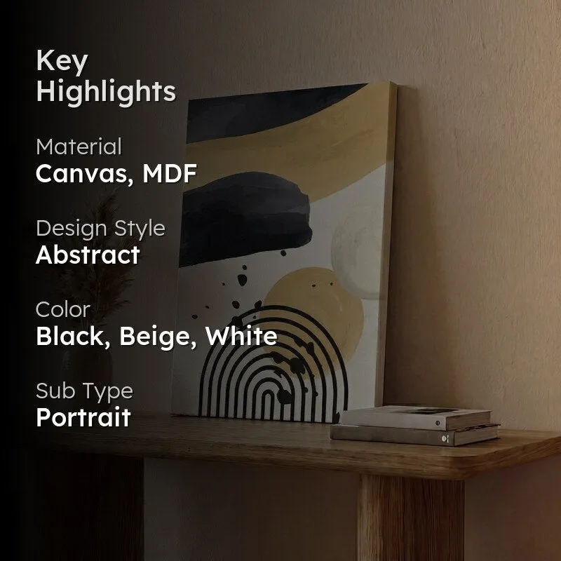 Abstract wall painting styled on a console in a warm-toned room