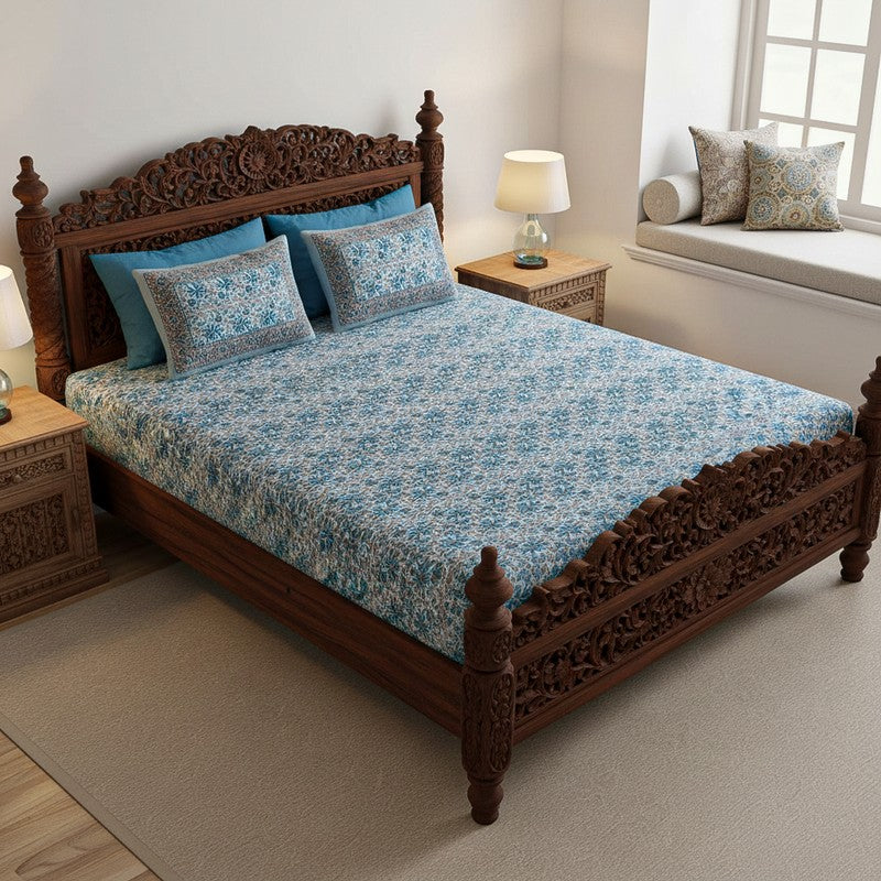 Aayushi Cotton Bedsheet (Blue) - 180 TC