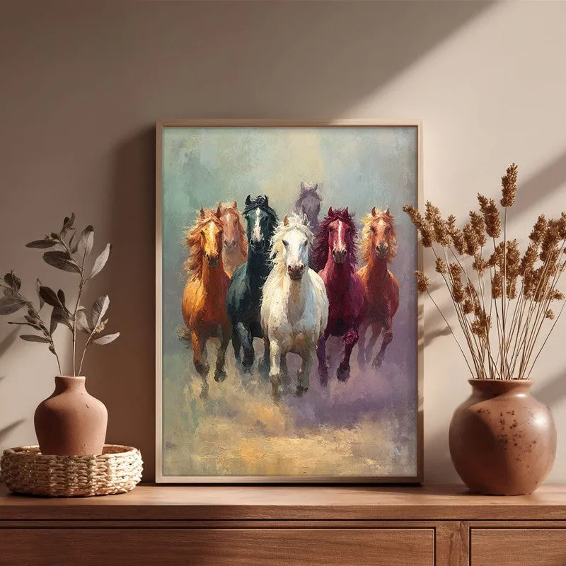 Majestic Horse Run Wall Painting With Brown Frame media 5