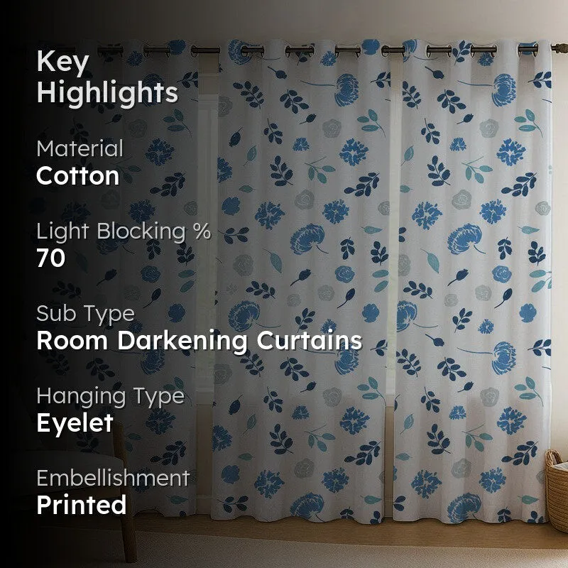 BloomSpry Cotton Curtains (blue,grey) - Set Of Three media 2