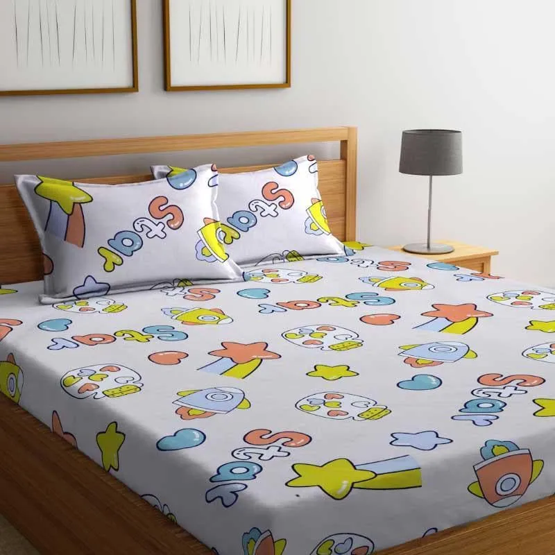 Shooting Star Printed Microfiber Bedsheet - 130 GSM media 1