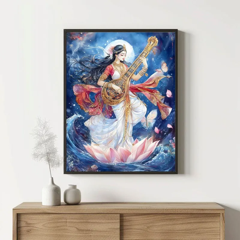 Meditating Govinda Spiritual Archival Paper Wall Painting With Frame - Black media 1