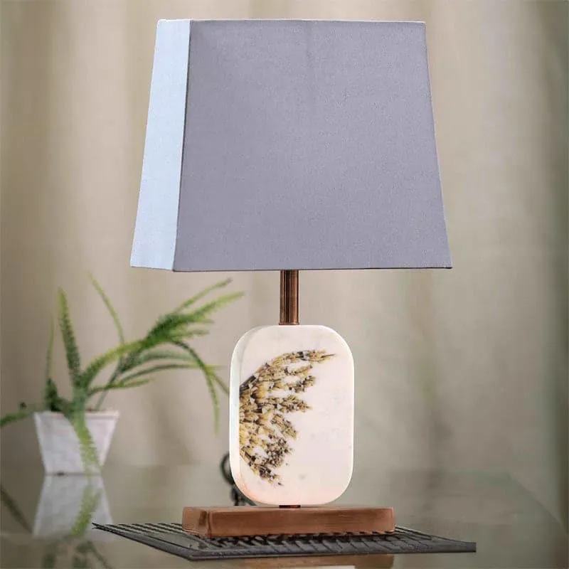 Winged Printed Marble & Copper Base Fabric Table Lamp - Grey,White media 3