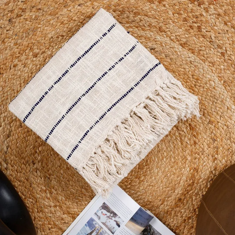 Moss Curl Striped Throw - Off White & Blue media 7