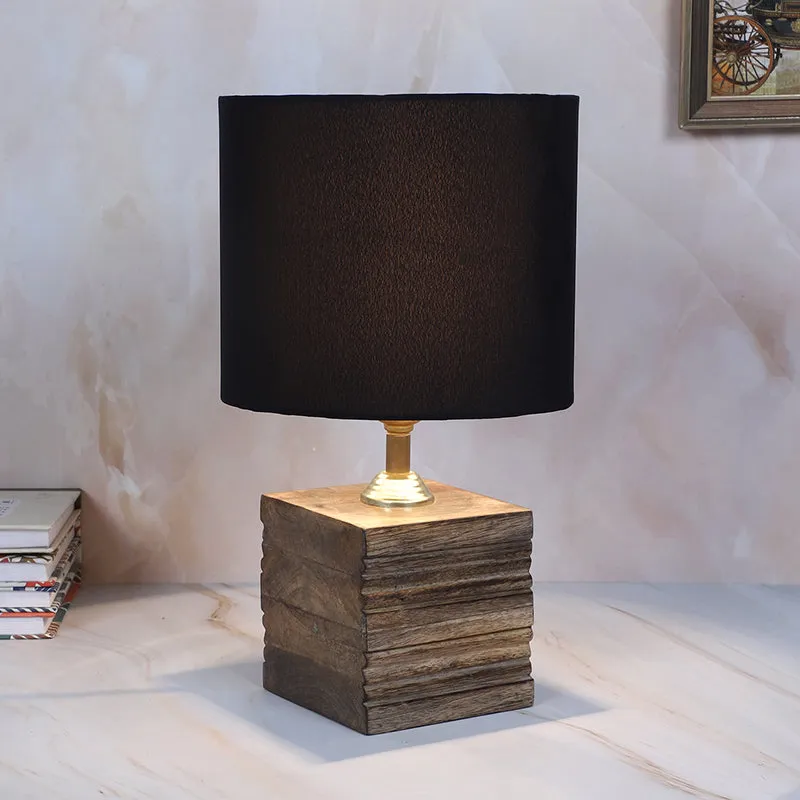 Bisara Cube Solid Mango Wood Table Lamp - Black, Brown media 2