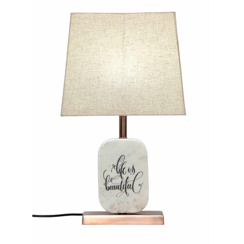 Life Light Printed Marble & Copper Base Fabric Table Lamp - Beige,White media 4