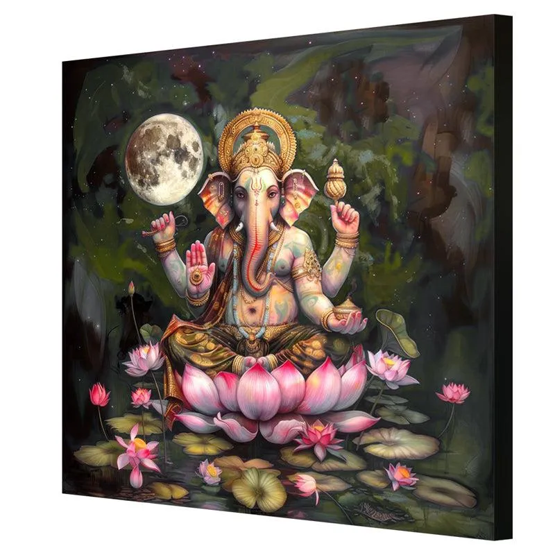 Shri Ganesha On Lotus Wall Painting media 6