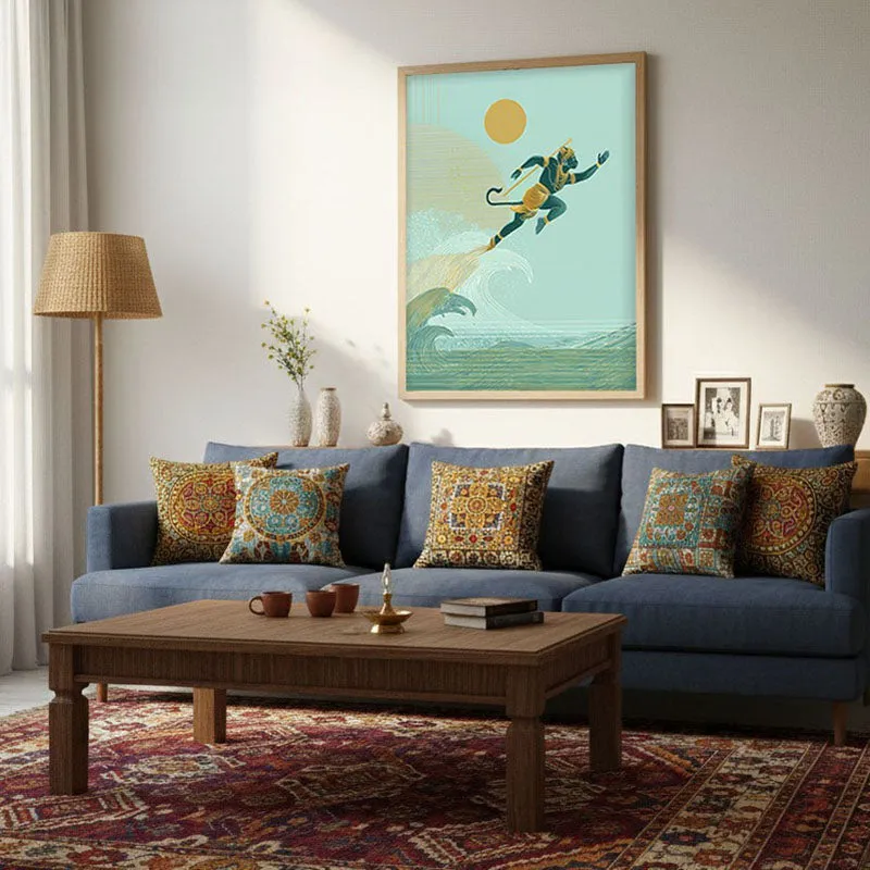 Shri Hanuman Ji Flying Archival Paper Wall Art - Natural Brown Frame media 4