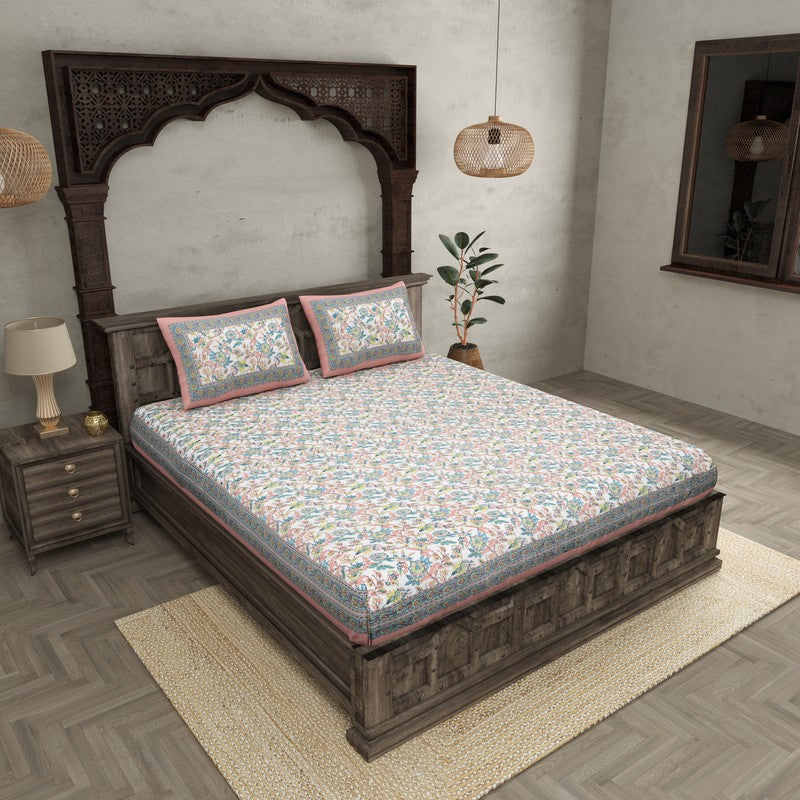 Miksha Floral Cotton Bedsheet (Pink) - 210 TC media 3