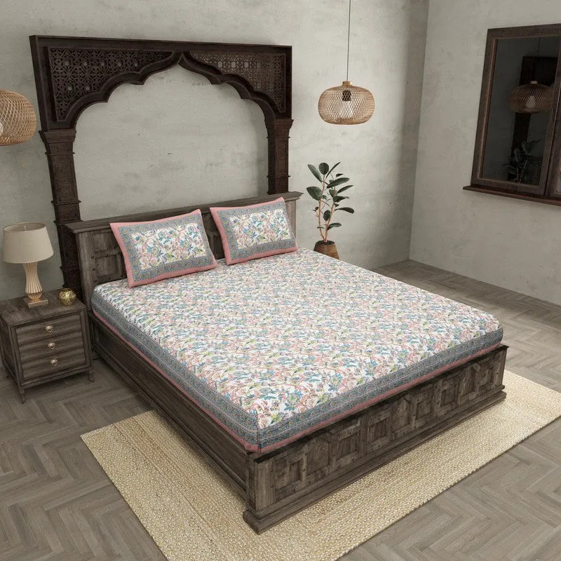 Miksha Floral Cotton Bedsheet (Pink) - 210 TC media 3
