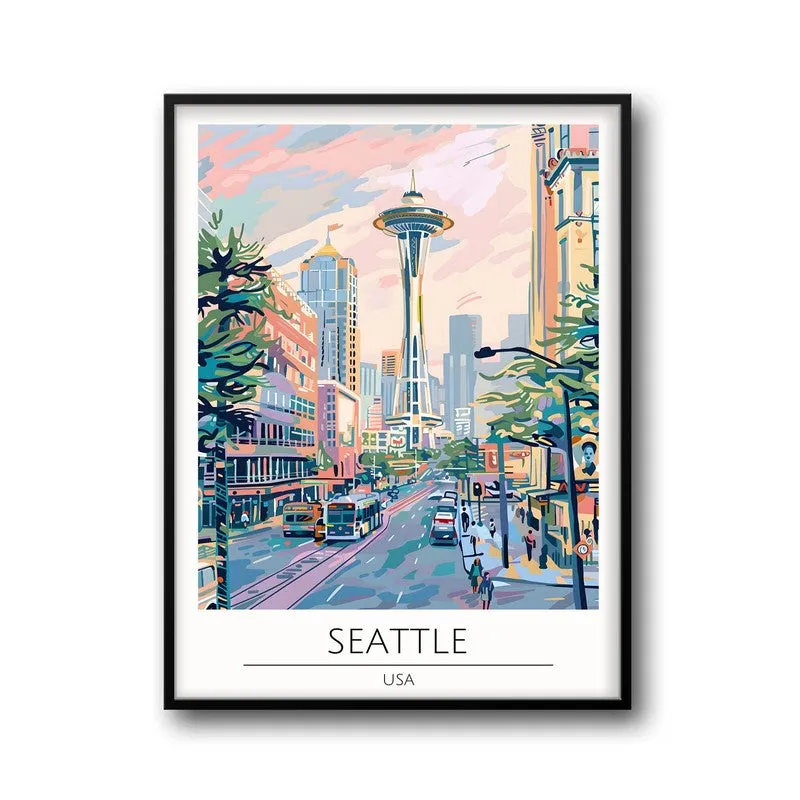 Vintage Seattle Framed Canvas Wall Painting media 5