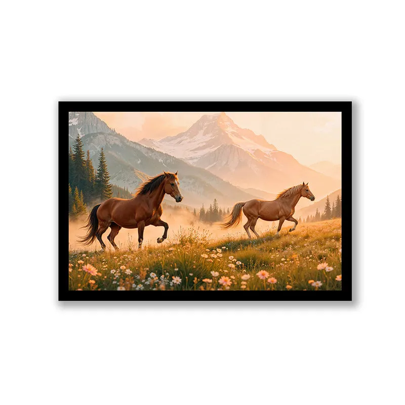 Horses in Meadow Wall Art with Black Frame media 3