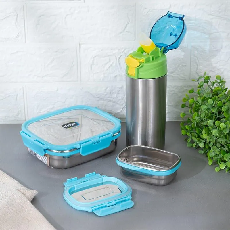 Viora Lunch Box With Water Bottle (Blue & Peacock) - Three Piece Set media 1